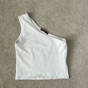 Brandy Melville White One Shoulder Crop Top